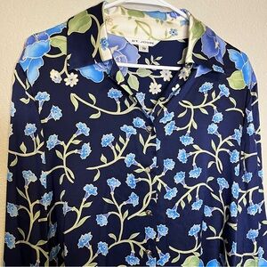 St. John Silk Floral Long Sleeve Button Down Blouse Women's Size 10